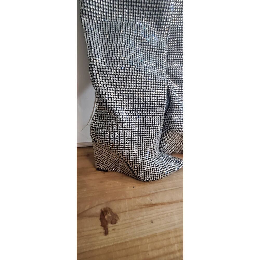 Sparkle Wedge Heeled Boots - Silver Rhinestone